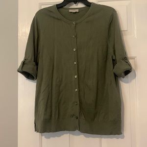 Loft XL GUC olive green short sleeve cardigan 100% cotton